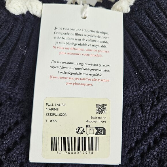 Sezane Laurie Jumper, Navy/Ecru Crochet size xxs NWT - Picture 11 of 14